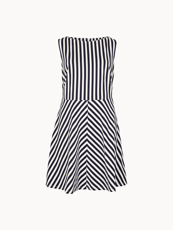 Stripe Jersey Knit Mini Dress, Navy, large