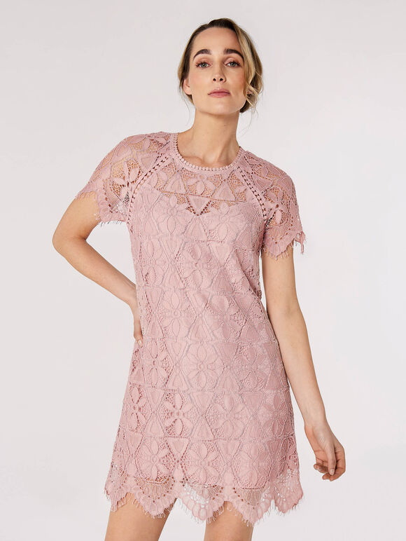 Lace Mini Dress, Pink, large