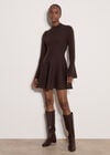 Bell Sleeve Knitted Skater Mini Dress, Brown, large