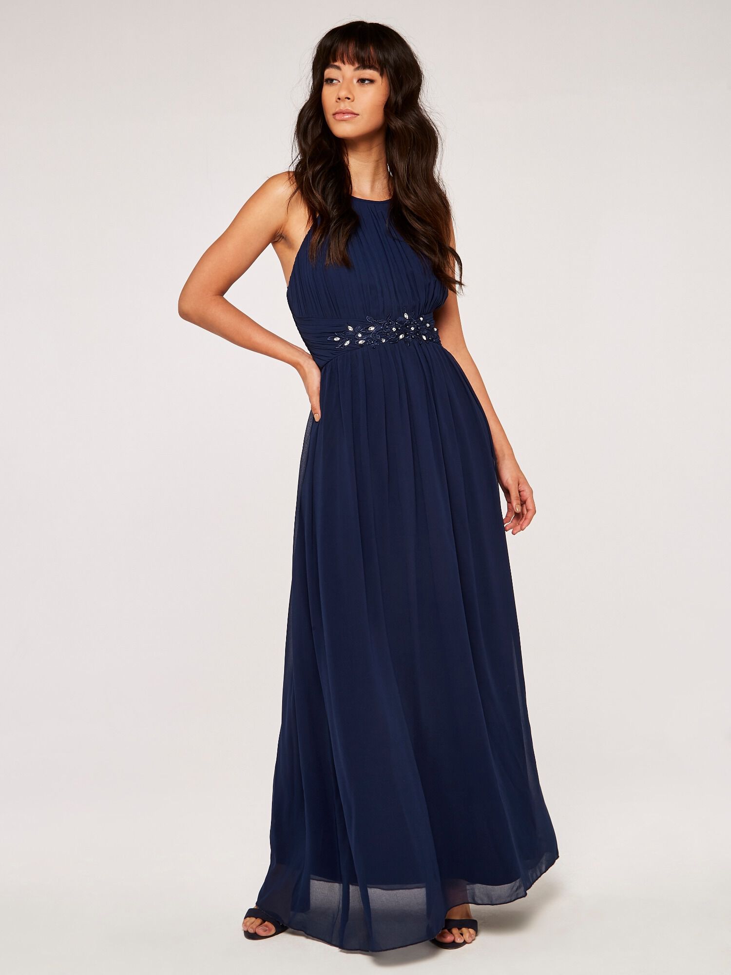 Embellished Waist Maxi Dress Apricot Clothing