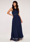 Embellished Waist Maxi Dress, Navy, large