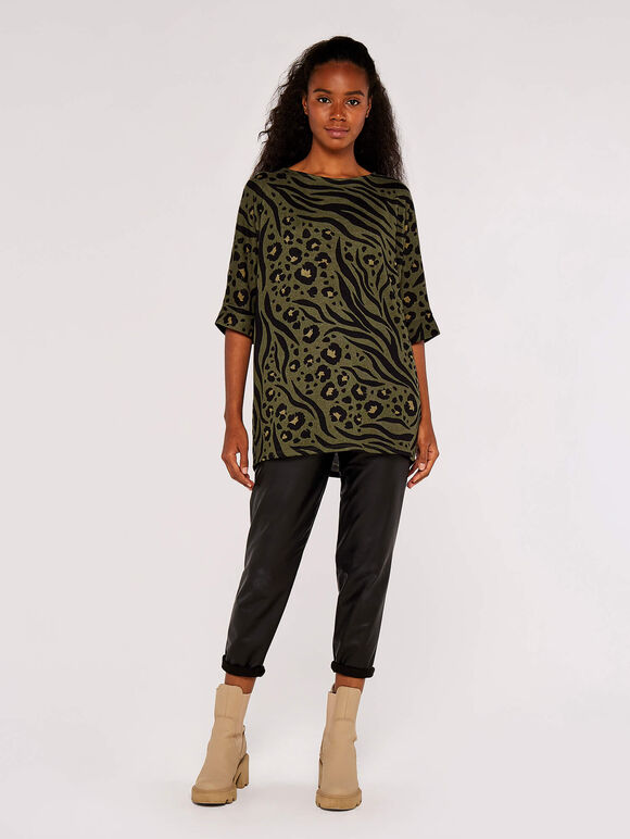 Zebra Leopard Batwing Top, Khaki, large