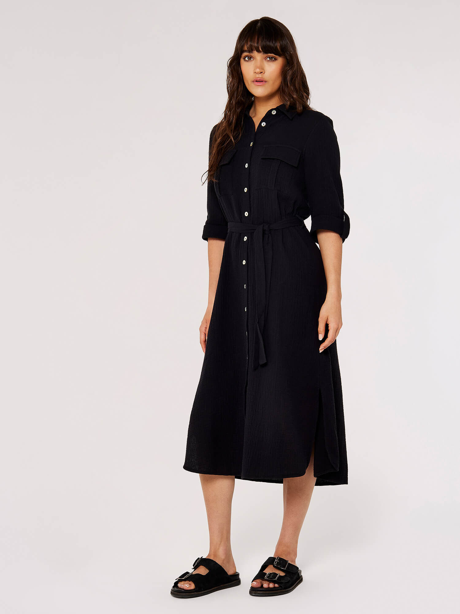 Button down hotsell black midi dress