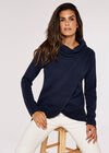 Roll Neck Wrap Jumper, Navy, large