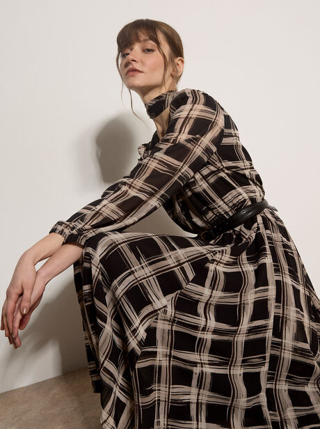 Check Crepe Midi Dress