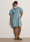 Cotton Denim Shirt Mini Dress, Blue, large