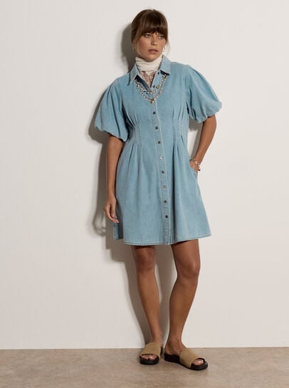 Cotton Denim Shirt Mini Dress