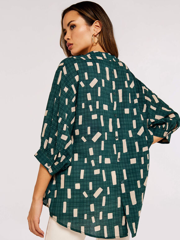 Geometric Print Oversized Blouse, Green, large