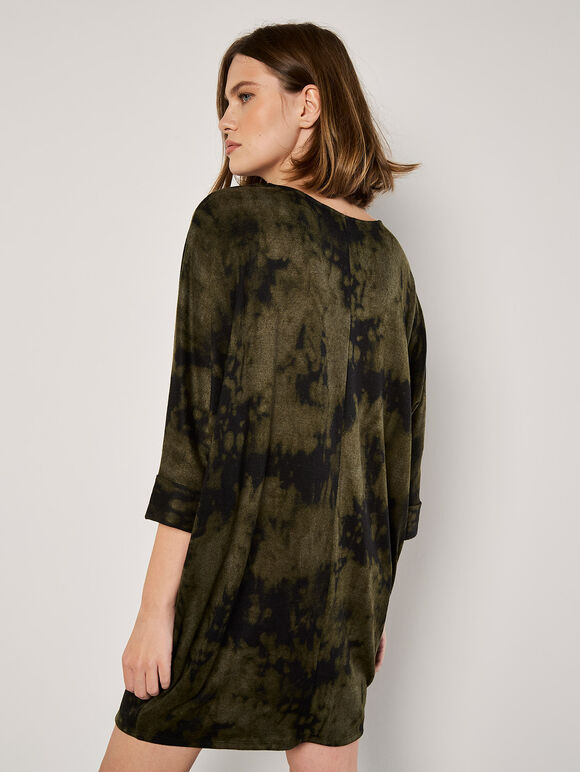 Tie Dye Knit Mini Dress, Khaki, large
