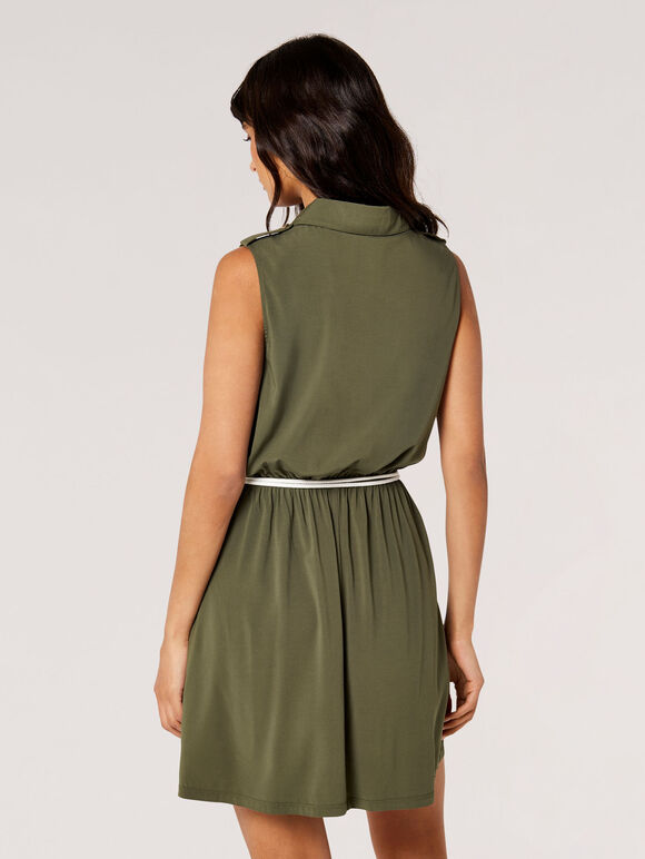 Sleeveless Shirt Mini Dress, Khaki, large