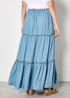 Denim Tiered Maxi Skirt, Blue, large