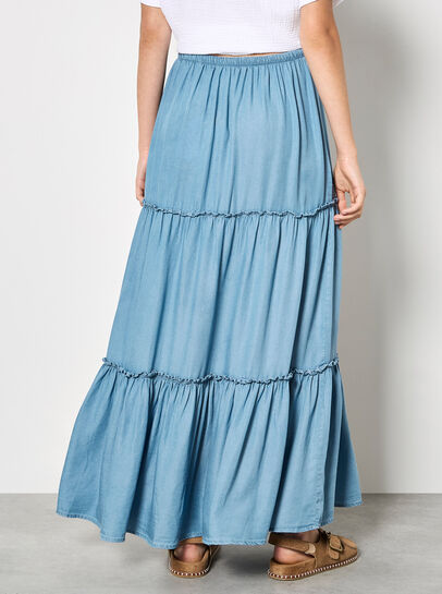 Denim Tiered Maxi Skirt