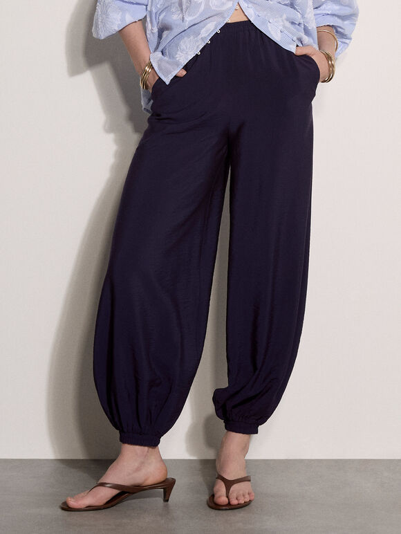 Relaxed Balloon Trousers, Navy, large