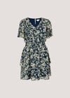 Blurred Floral Tiered Mini Dress, Navy, large