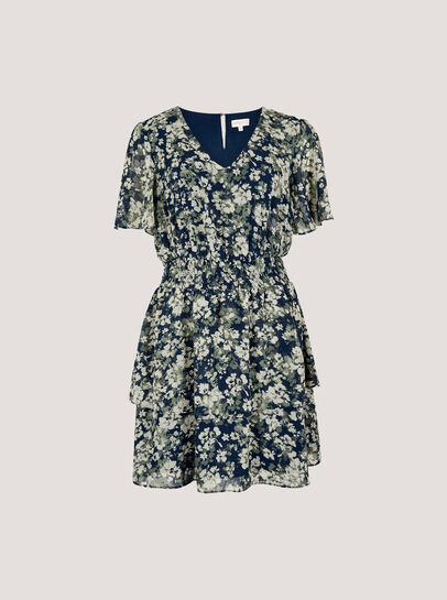Blurred Floral Tiered Mini Dress