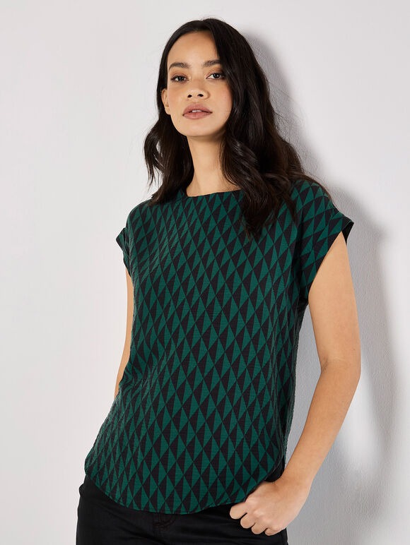Geo Triangles Woven T-Shirt, Green, large