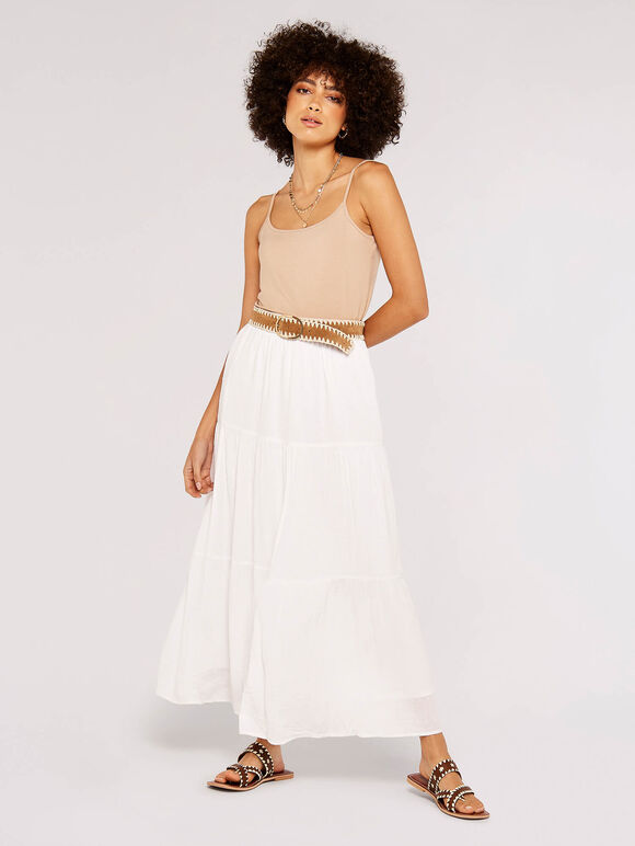 Crinkle Dobby Tiered Skirt, Cream, large