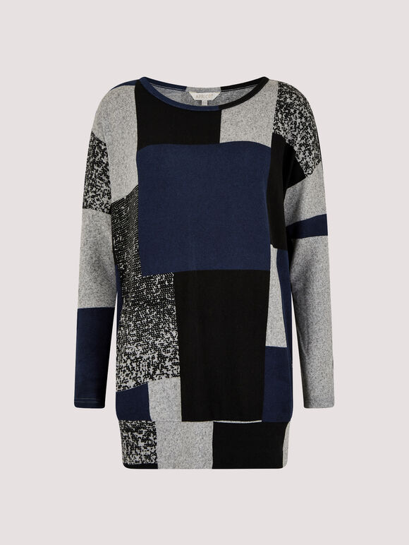 Colourblock Oversized Top, Navy, large