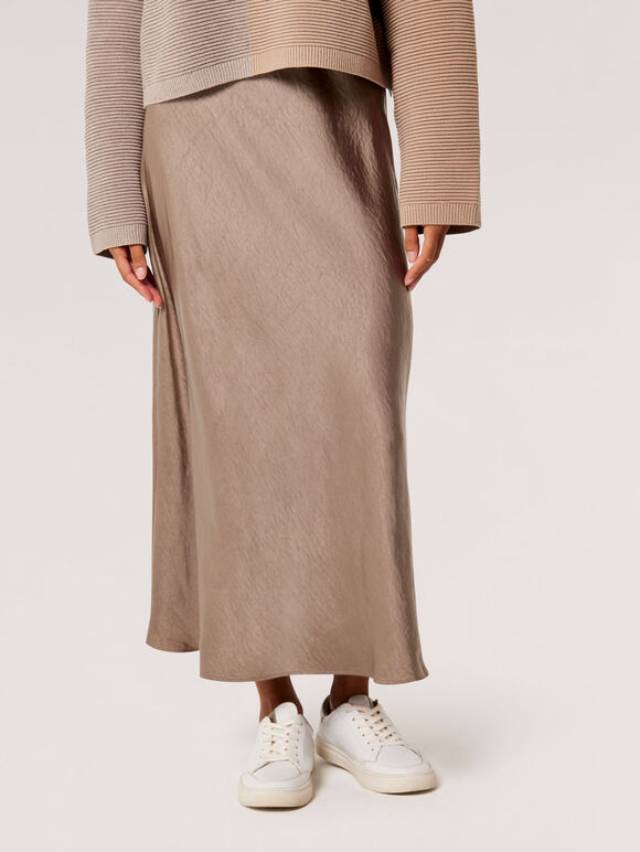 Satin Bias Midi Skirt, Grey, large