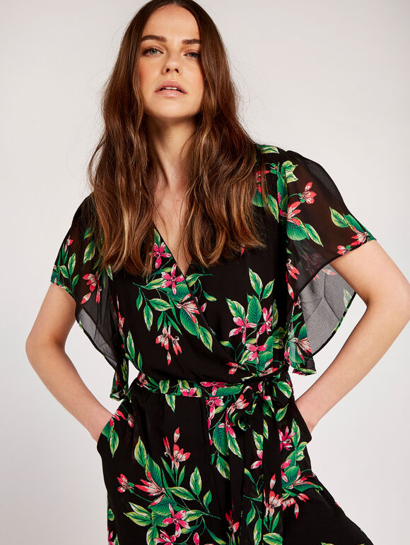 Tropical Floral Jumpsuit, Black, large