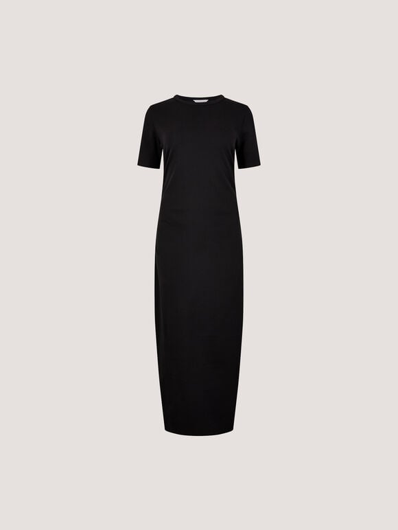 Cotton Ruched T-Shirt Maxi Dress, Black, large