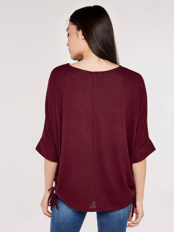 Soft Touch Drawstring Knit Top, Burgundy, large