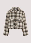 Woven Textured Check Cropped Shacket, Brown, large