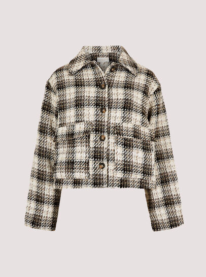Woven Textured Check Cropped Shacket