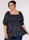 Curve Floral Milkmaid Top, Navy, large