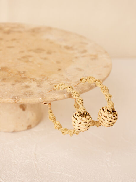 Straw Beaded Hoop Earrings