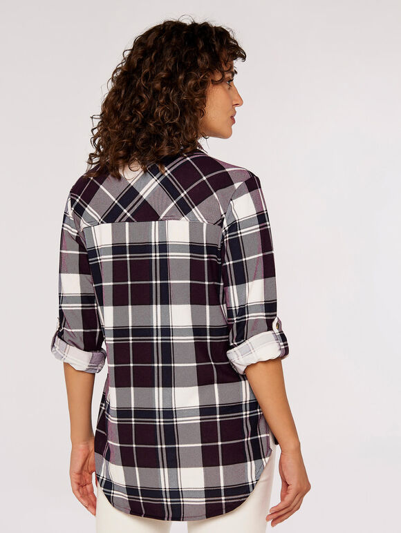 Check Brushed Jersey Shirt, Purple, large