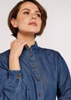 Ruffle Detail Denim Shirt, Blue, large