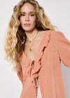 Raw Edge Ruffle Tie-Up Top, Coral, large