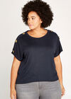 Button Shoulder Curved Hem Tee+, Navy, large
