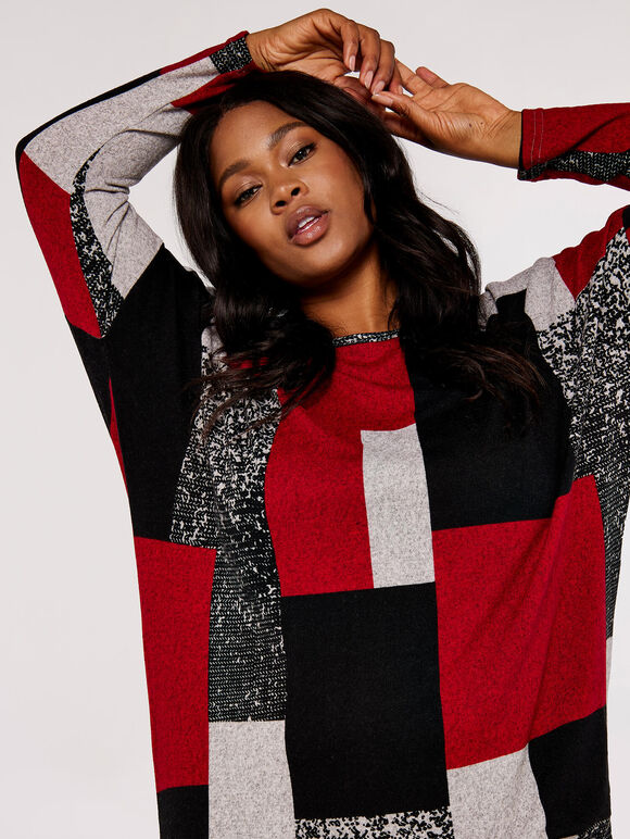 Curve Colourblock Oversized Top, Red, large