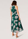 Painterly Floral Shimmer Midi Dress, Green, large