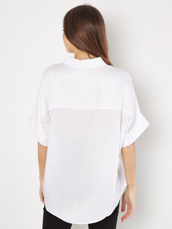 Relaxed-Fit Satin Shirt, Cream, large