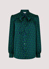 Geometric Tie Neck Satin Shirt, Blue, large