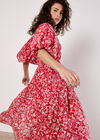Rose Print Tiered Midi Dress, Red, large