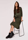 Painterly Dot Midi Dress, Khaki, large