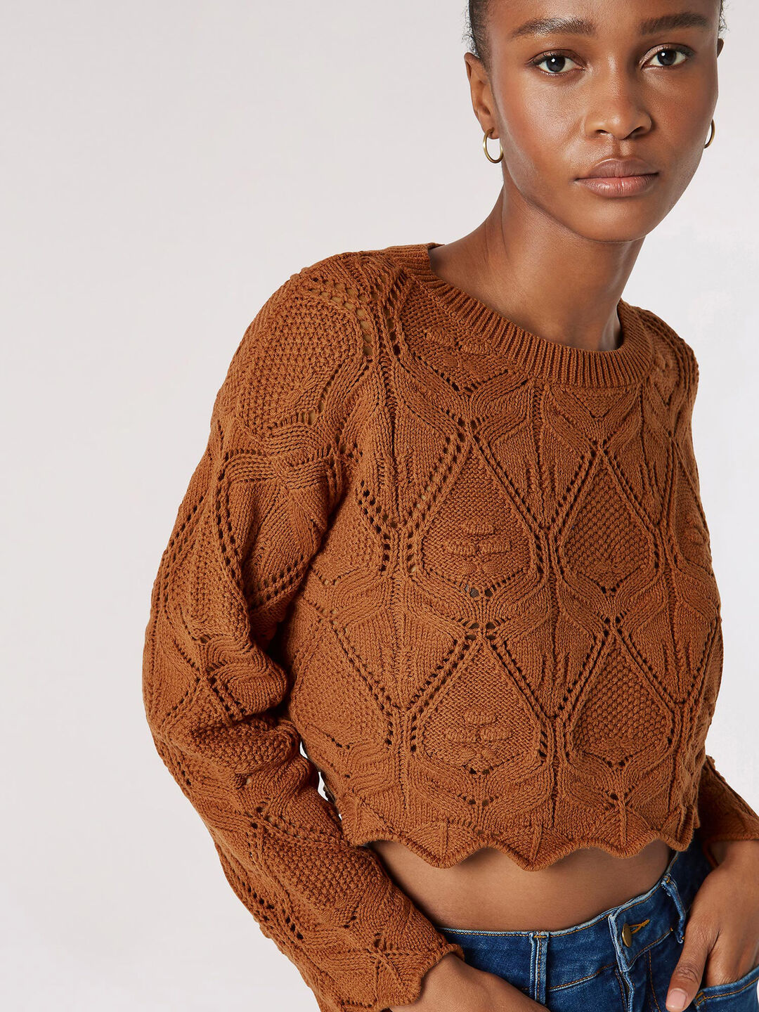 Image of Scallop Hem Pointelle Jumper