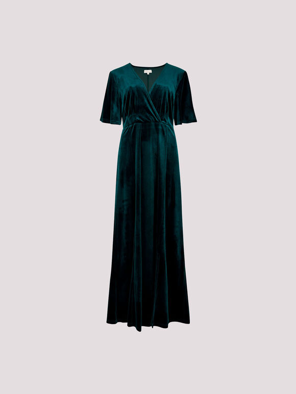 Velvet Wrap Maxi Dress, Green, large
