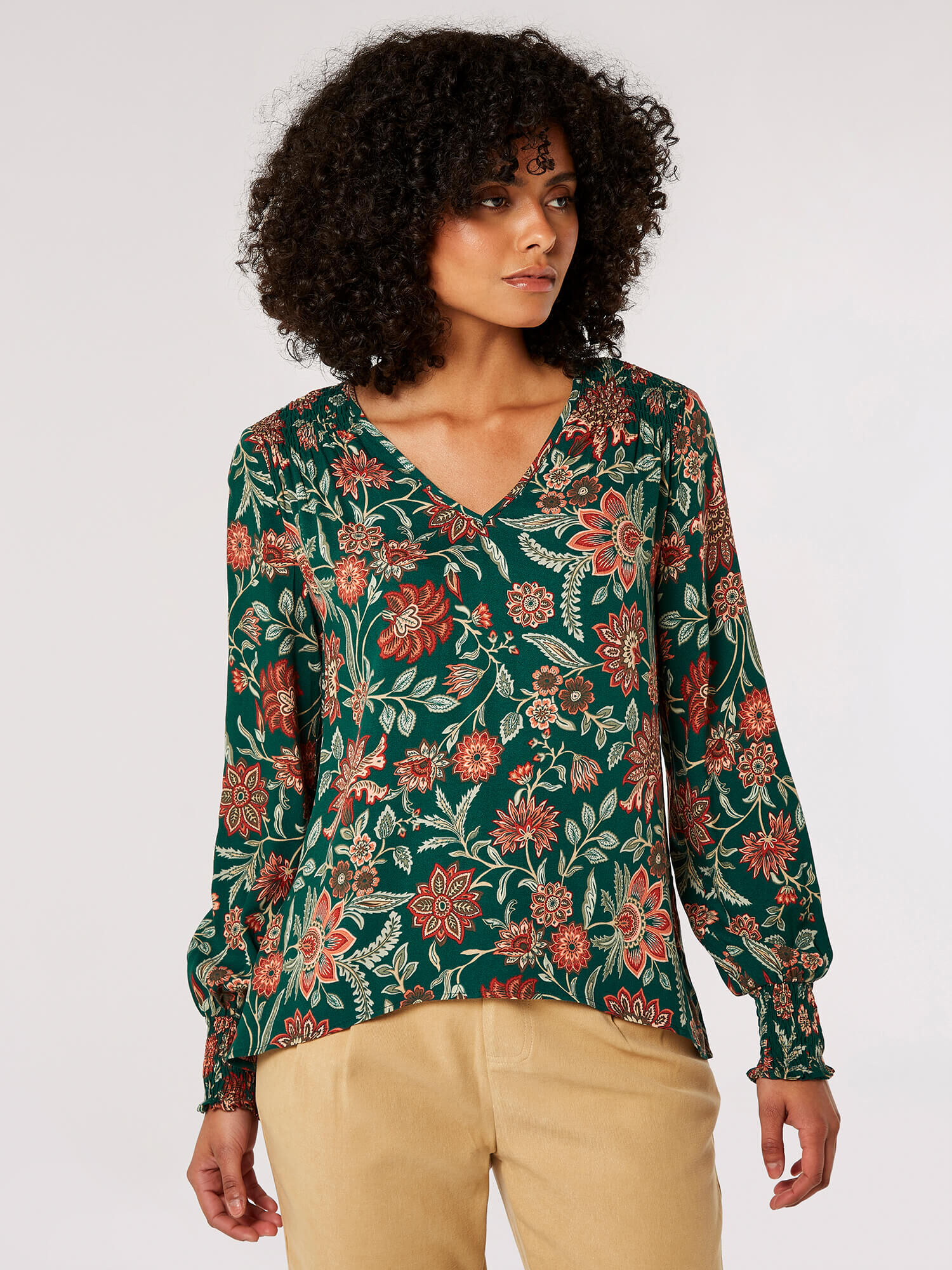 Ornate Floral Print High Low Top Apricot Clothing