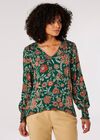 Ornate Floral Print High-Low Top, Green, large