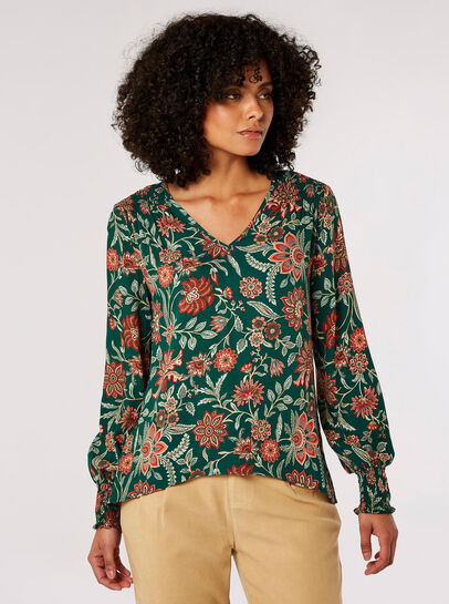 Ornate Floral Print High-Low Top