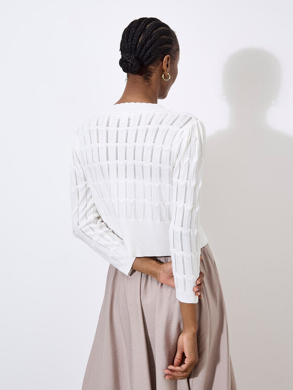 Pointelle Chevron Knit Shrug, Cream, large