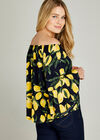 Navy Lemon Print Bardot Top, Navy, large