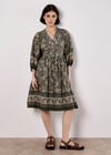Paisley Print Mini Dress, Khaki, large