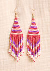 Beaded Fringe Hook Earrings, Red, large