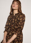 Folk Floral Chiffon Mini Dress, Brown, large